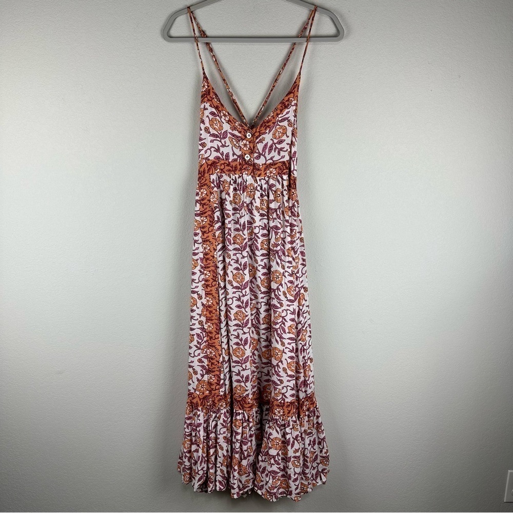 Jen’s Pirate Booty White Orange Pink Floral Strappy Midi Dress Size XS